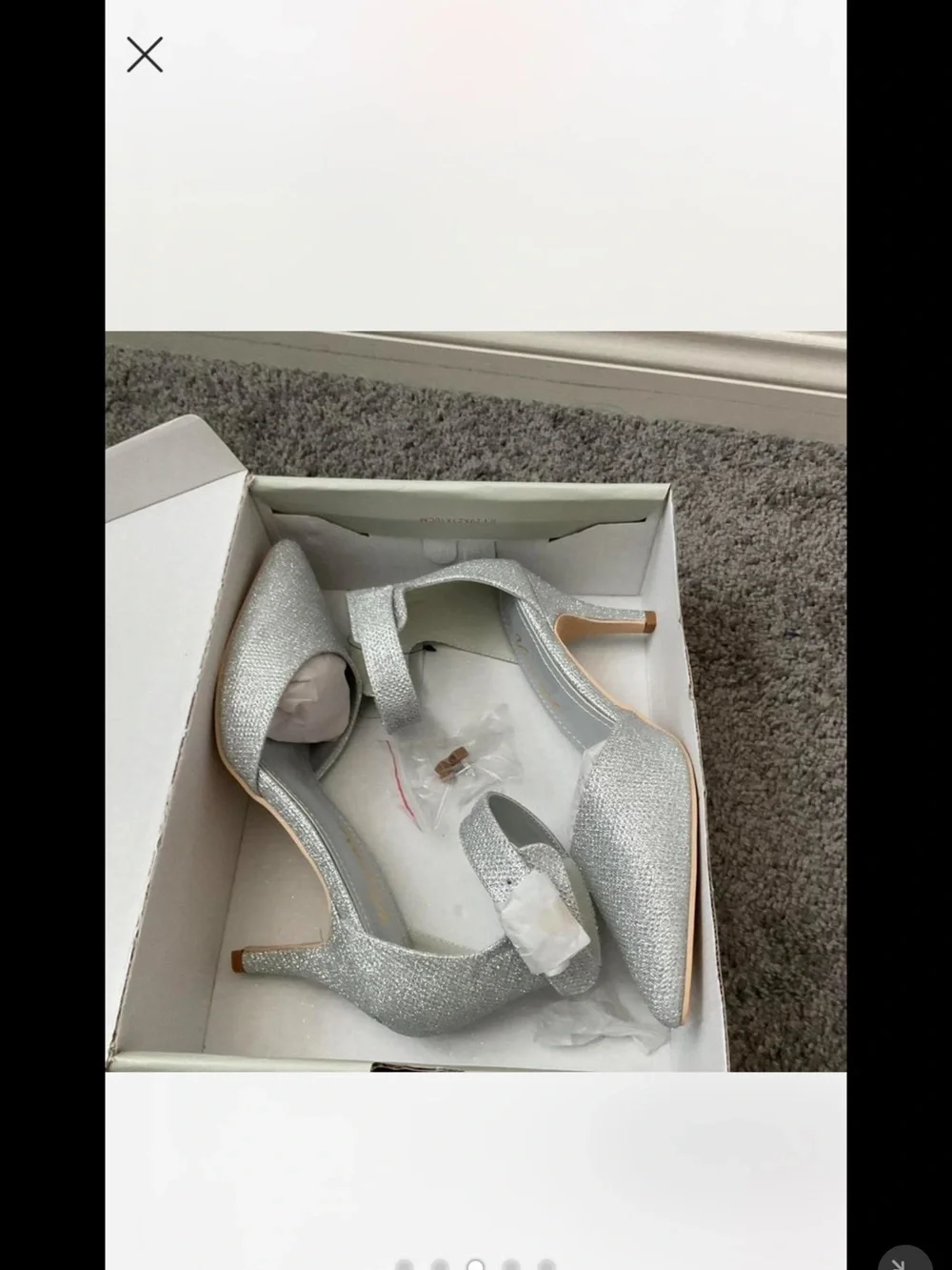 Silver Glitter Pointed-Toe Ankle-Strap Heels for Women